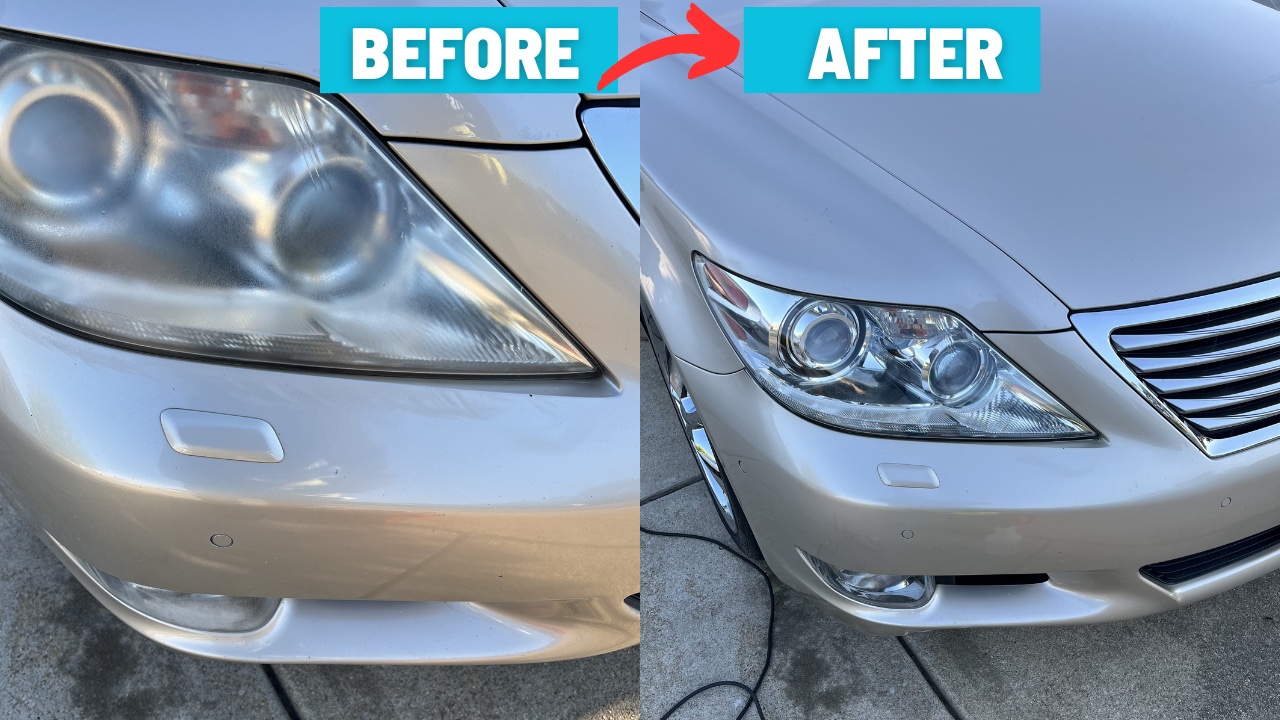 Lexus headlight before and after restoration